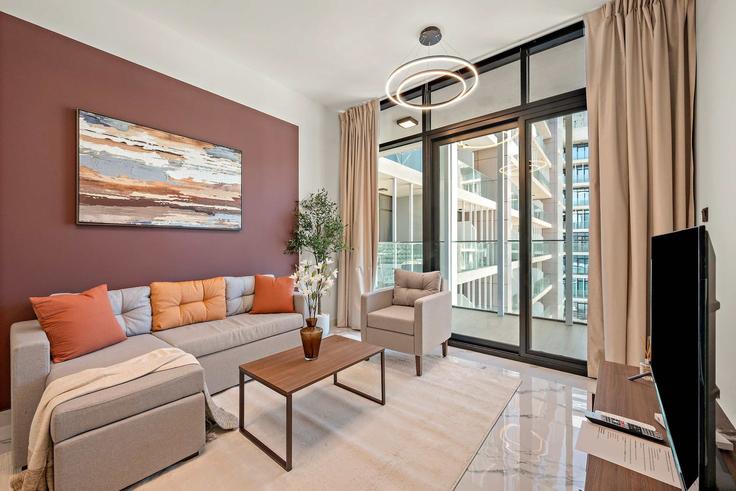 Elegante sala de estar con mobiliario moderno en un apartamento en Building The Promenade - silkhaus - 1475810 en Al Maryah Island, Abu Dhabi Elegante sala de estar con mobiliario moderno en un apartamento en Building The Promenade - silkhaus - 1475810 en Al Maryah Island, Abu Dhabi