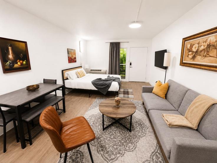 Elegant gestaltetes Wohnzimmer mit moderner Einrichtung in einer Wohnung im Building Camino La Costa - sleepover-inc - 1647257 in Austin, Austin Elegant gestaltetes Wohnzimmer mit moderner Einrichtung in einer Wohnung im Building Camino La Costa - sleepover-inc - 1647257 in Austin, Austin