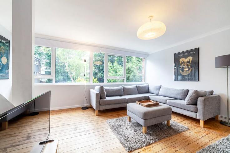 Elegantly designed living room with modern furnishings in an apartment at Building Champion Park - smart-host-group-ted - 1514576 in London Borough of Southwark, London