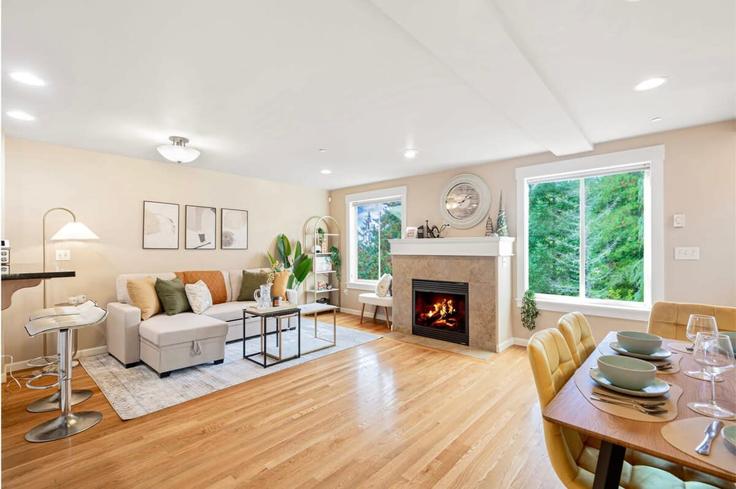 Elegantly designed living room with modern furnishings in an apartment at Building North 113th Street - snowballrentals - 1034971 in Seattle, Seattle