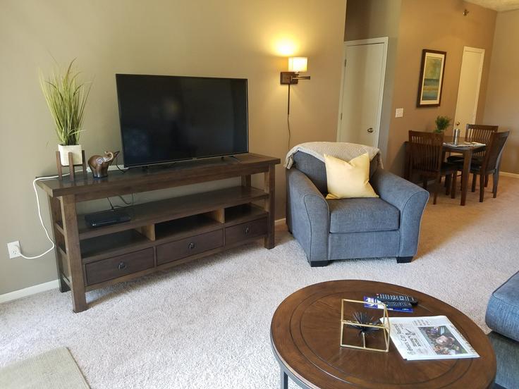 Elegant gestaltetes Wohnzimmer mit moderner Einrichtung in einer Wohnung im Building Winona Court - somni-corporate-housing - 1335726 in Sioux City, Sioux City
