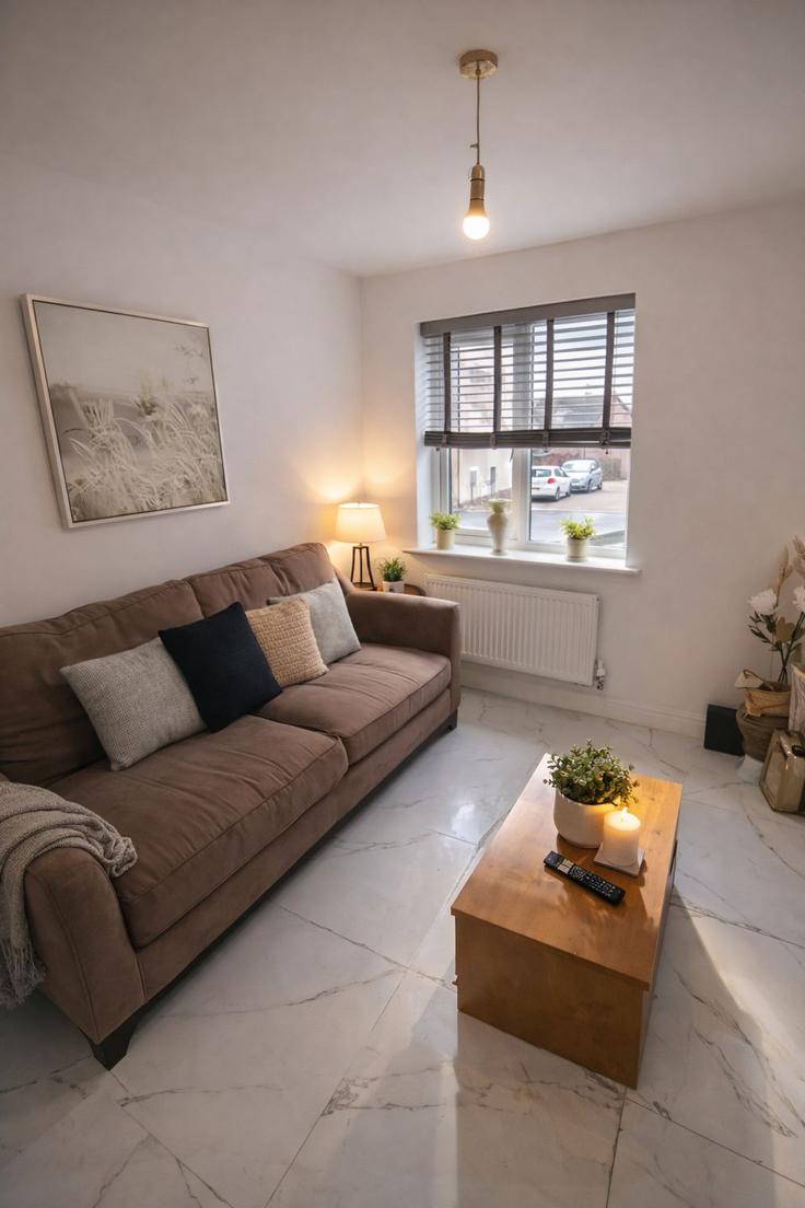 Elegant gestaltetes Wohnzimmer mit moderner Einrichtung in einer Wohnung im Building Church Road - starlightstays - 1473062 in Old St. Mellons, Cardiff