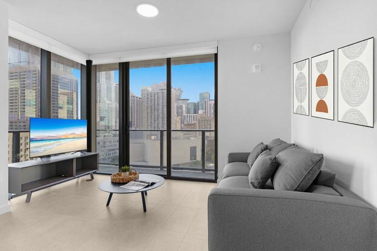 Elegant gestaltetes Wohnzimmer mit moderner Einrichtung in einer Wohnung im Building Northeast 1st Avenue - stay-sol - 1512837 in Miami, Miami