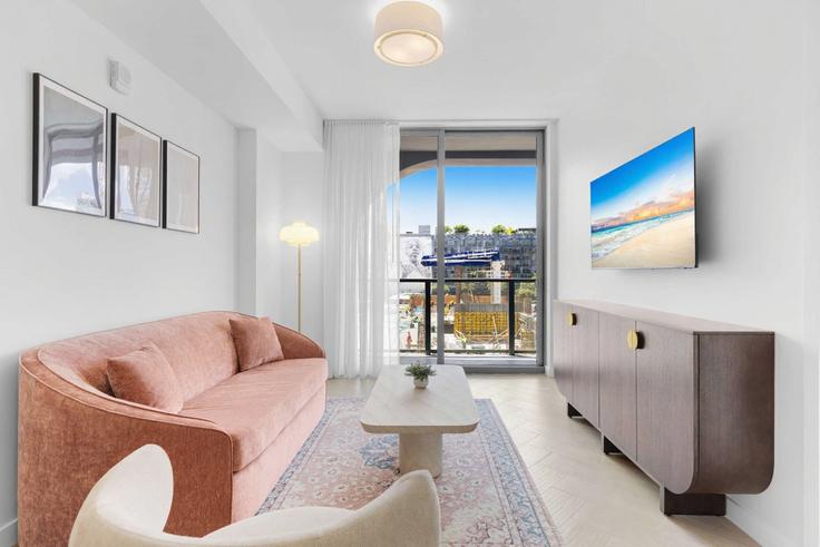 Elegantly designed living room with modern furnishings in an apartment at Building Northwest 2nd Avenue - stay-sol - 1605806 in Miami, Miami Elegantly designed living room with modern furnishings in an apartment at Building Northwest 2nd Avenue - stay-sol - 1605806 in Miami, Miami