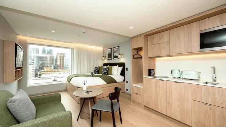 Elegantly designed living room with modern furnishings in an apartment at Building Commercial Road - staycity-group-1 - 1564136 in London Borough of Tower Hamlets, London