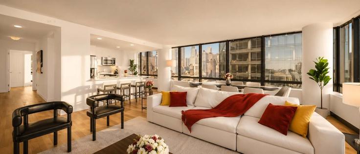 Elegantly designed living room with modern furnishings in an apartment at Building York Avenue - stayhausguesty - 1321814 in Manhattan, New York