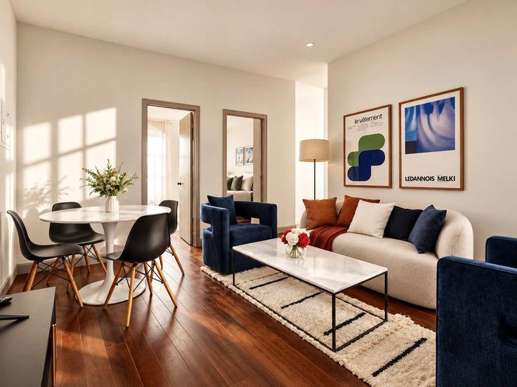 Elegant gestaltetes Wohnzimmer mit moderner Einrichtung in einer Wohnung im Building Chauncey Street - stayhausguesty - 1595228 in Brooklyn, New York Elegant gestaltetes Wohnzimmer mit moderner Einrichtung in einer Wohnung im Building Chauncey Street - stayhausguesty - 1595228 in Brooklyn, New York