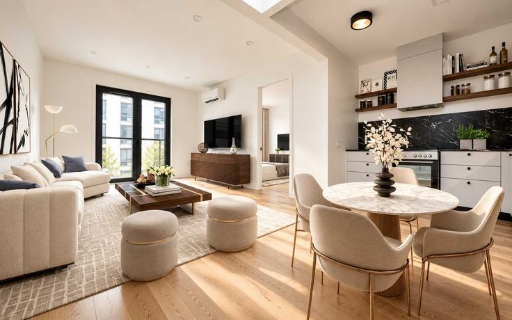 Building Gold Street - stayhausguesty - 1570456 adresindeki bir dairede modern mobilyalarla zarif bir şekilde tasarlanmış oturma odası Brooklyn, New York