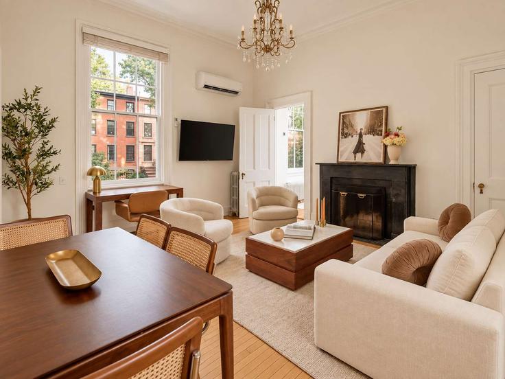 Elegantly designed living room with modern furnishings in an apartment at Building East 9th Street - stayhausguesty - 1473046 in Manhattan, New York