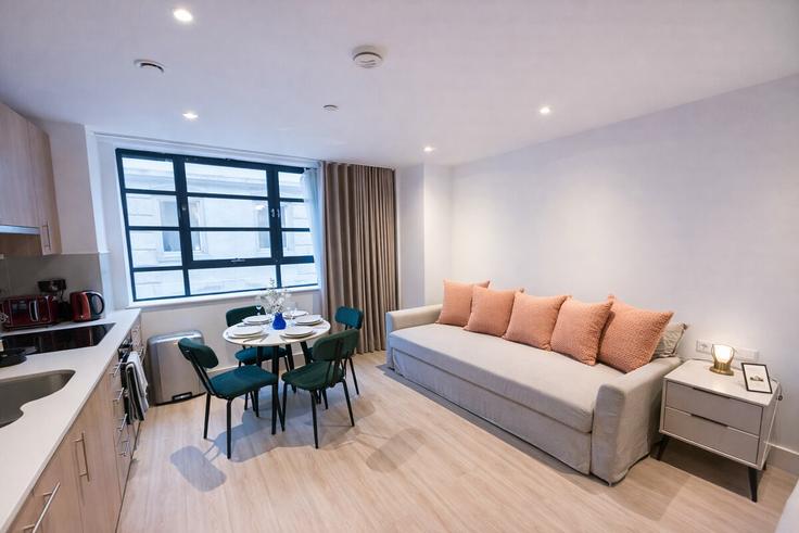 Sala de estar elegantemente projetada com móveis modernos em um apartamento no Building Frampton Street - staylio-london - 1523667 em City of Westminster, London
