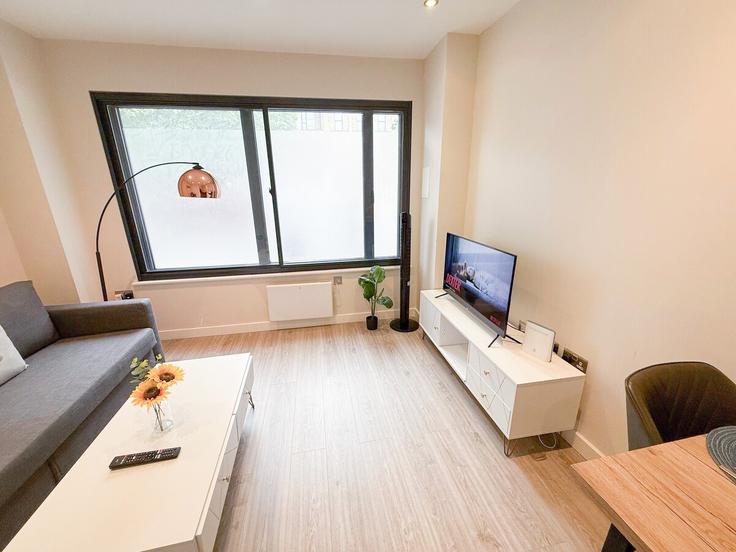 Elegant gestaltetes Wohnzimmer mit moderner Einrichtung in einer Wohnung im Building Balfour Street - staylio - 1556674 in London Borough of Southwark, London Elegant gestaltetes Wohnzimmer mit moderner Einrichtung in einer Wohnung im Building Balfour Street - staylio - 1556674 in London Borough of Southwark, London