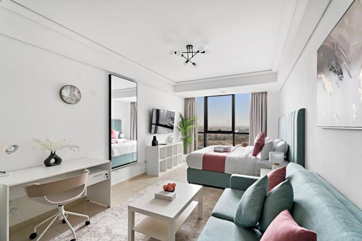 Salle de séjour élégante avec mobilier moderne dans un appartement à Building Tariaq Bedon Esm - stonetree-vacation-homes - 1317104 - DXB à JLT, Dubai