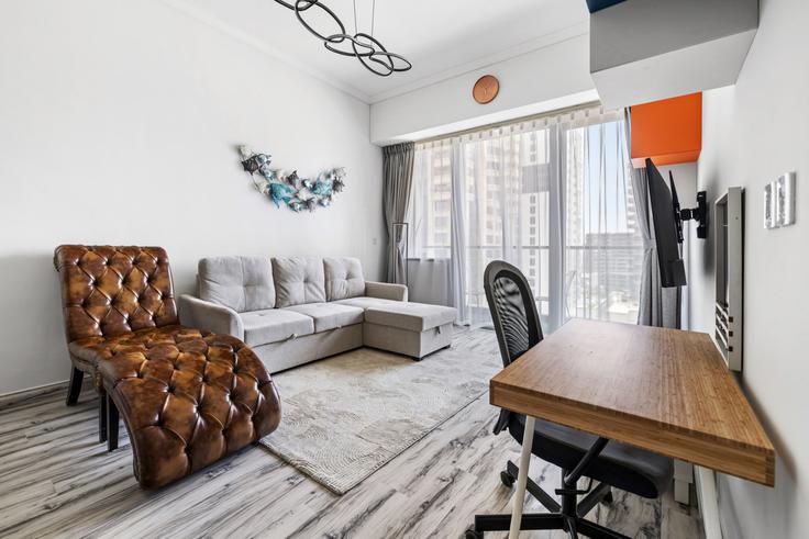 Dubai Marina, Dubai에 위치한 Building King Salman Bin Abdulaziz Al Saud Street - stonetree-vacation-homes - 1317327 - DXB 아파트의 세련된 인테리어가 돋보이는 거실