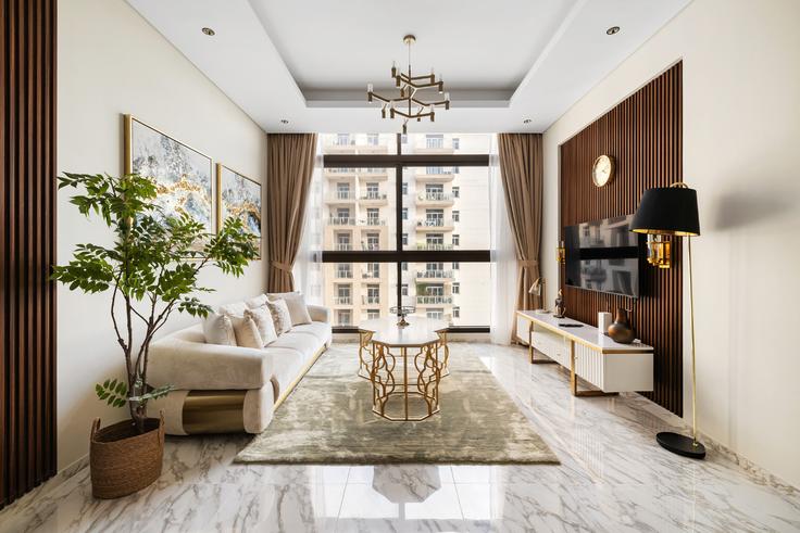 Jebel Ali Village, Dubai 소재 Building Gardens Boulevard - stonetree-vacation-homes - 1366721 유닛에 마련된, 현대적인 가구로 꾸며진 우아한 디자인의 거실