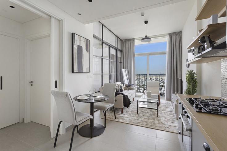 Salle de séjour élégante avec mobilier moderne dans un appartement à Building Collective Tower 1 - stonetree-vacation-homes - 1317257 à Dubai Hills Estate, Dubai Salle de séjour élégante avec mobilier moderne dans un appartement à Building Collective Tower 1 - stonetree-vacation-homes - 1317257 à Dubai Hills Estate, Dubai