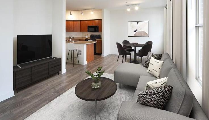 Bellevue BellevueのBuilding Northeast 10th Street - suiteamerica - 1280599 - SEAのアパートメントにある、モダンな家具を備えたエレガントなデザインのリビングルーム