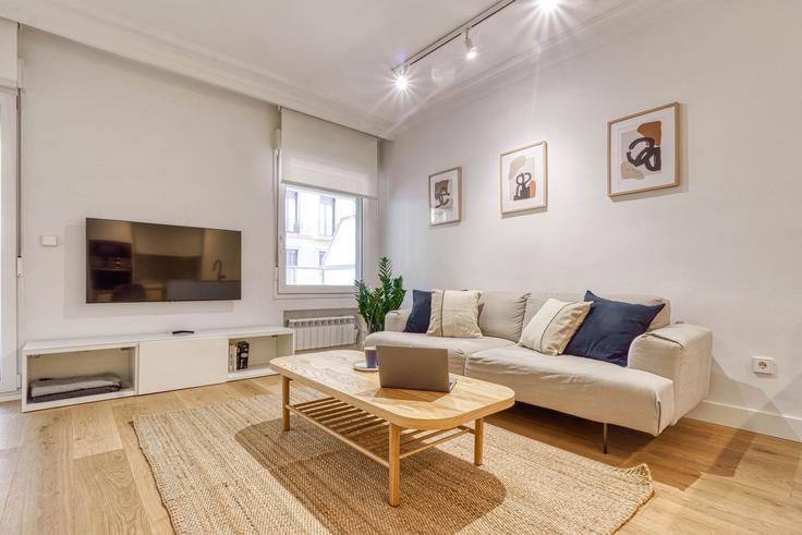 Sala de estar elegantemente projetada com móveis modernos em um apartamento no Building Blas de Lezo Kalea - sweet-home-san-sebastian-rentals - 1336133 em Donostia / San Sebastián, Donostia / San Sebastián