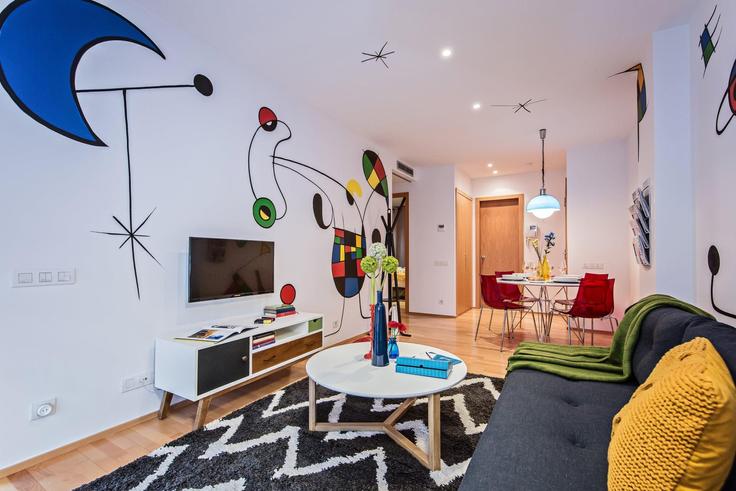 Sala de estar elegantemente projetada com móveis modernos em um apartamento no Building Carrer de Calàbria - sweett - 1053920 - BCN em Eixample, Barcelona