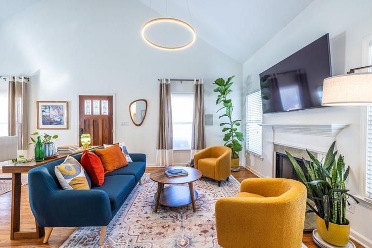 Elegantly designed living room with modern furnishings in an apartment at Building Randolph Street Northeast - the-beehive-atlanta-llc - 1407703 in Atlanta, Atlanta