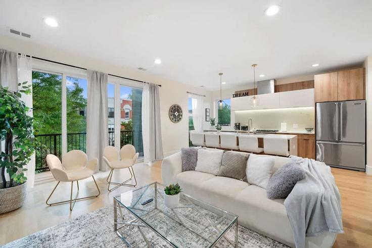 Building West Washington Boulevard - the-dream-rentals - 1261735 - CHI adresindeki bir dairede modern mobilyalarla zarif bir şekilde tasarlanmış oturma odası Chicago, Chicago