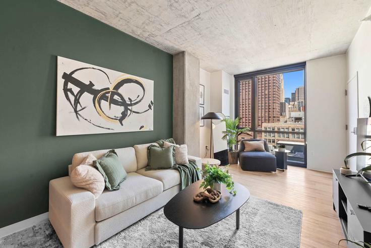 Salle de séjour élégante avec mobilier moderne dans un appartement à Building South LaSalle Street - the-dream-rentals - 1244952 - CHI à Chicago, Chicago