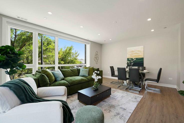Sala de estar elegantemente projetada com móveis modernos em um apartamento no Building West Polk Street - the-dream-rentals - 1256061 - CHI em Chicago, Chicago Sala de estar elegantemente projetada com móveis modernos em um apartamento no Building West Polk Street - the-dream-rentals - 1256061 - CHI em Chicago, Chicago