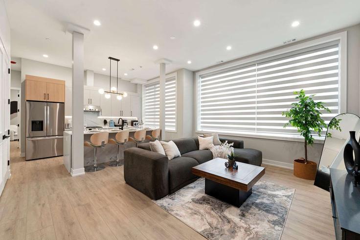 Elegantly designed living room with modern furnishings in an apartment at Building South Western Avenue - the-dream-rentals - 1262785 - CHI in Chicago, Chicago