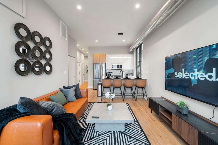 Building North Winthrop Avenue - the-dream-rentals - 1363915 adresindeki bir dairede modern mobilyalarla zarif bir şekilde tasarlanmış oturma odası Chicago, Chicago