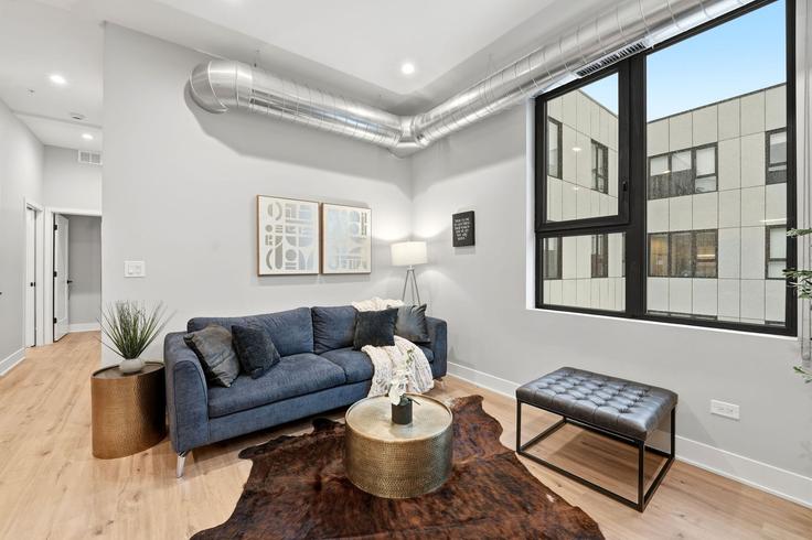 Salle de séjour élégante avec mobilier moderne dans un appartement à Building North Winthrop Avenue - the-dream-rentals - 1377801 à Chicago, Chicago