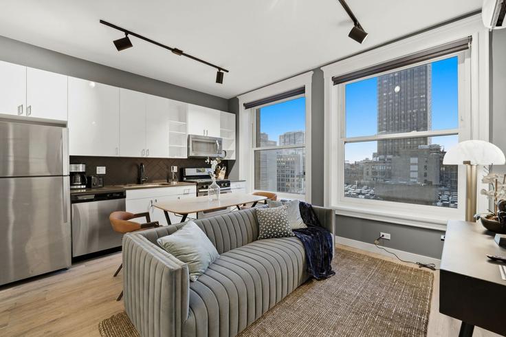 Chicago ChicagoのBuilding South Dearborn Street - the-dream-rentals - 1521518のアパートメントにある、モダンな家具を備えたエレガントなデザインのリビングルーム Chicago ChicagoのBuilding South Dearborn Street - the-dream-rentals - 1521518のアパートメントにある、モダンな家具を備えたエレガントなデザインのリビングルーム