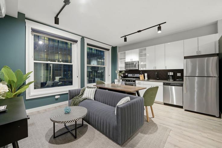 Elegante sala de estar con mobiliario moderno en un apartamento en Building South Dearborn Street - the-dream-rentals - 1521517 en Chicago, Chicago
