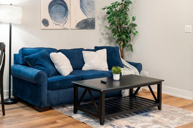 Sala de estar elegantemente projetada com móveis modernos em um apartamento no Building South Leavitt Street - the-dream-rentals - 1244930 - CHI em Chicago, Chicago