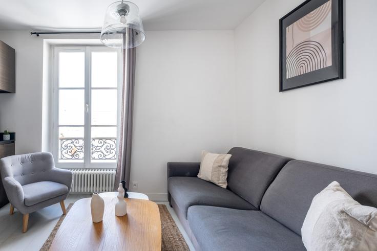 Elegant gestaltetes Wohnzimmer mit moderner Einrichtung in einer Wohnung im Building Rue André Barsacq - the-flex-paris - 1388291 in 18th arrondissement, Paris