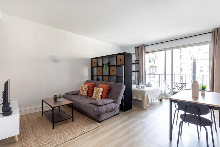 Elegantly designed living room with modern furnishings in an apartment at Building Rue Félicien David - the-flex-paris - 1388294 in 16th arrondissement, Paris