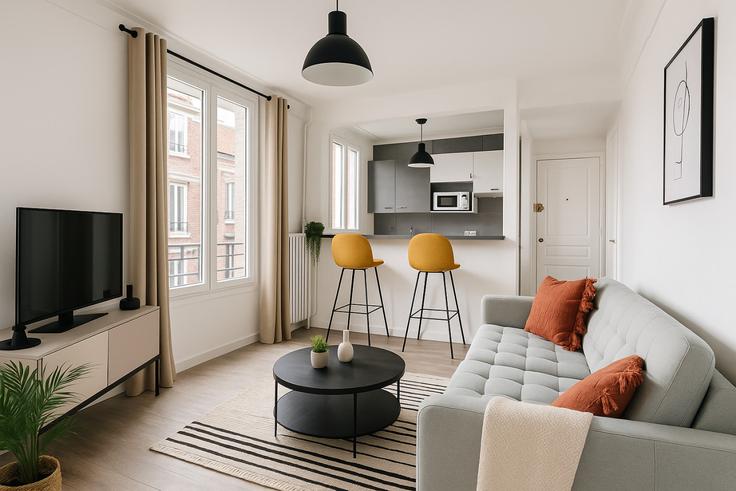 Building Rue Legendre - the-flex-paris - 1388318 adresindeki bir dairede modern mobilyalarla zarif bir şekilde tasarlanmış oturma odası 17th arrondissement, Paris