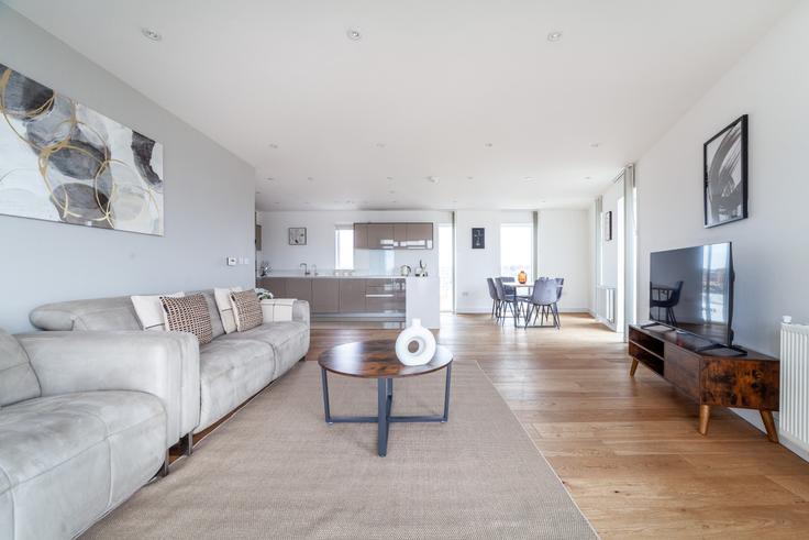 Elegant gestaltetes Wohnzimmer mit moderner Einrichtung in einer Wohnung im Building Peartree Way - the-flex - 1254265 - LON in Royal Borough of Greenwich, London