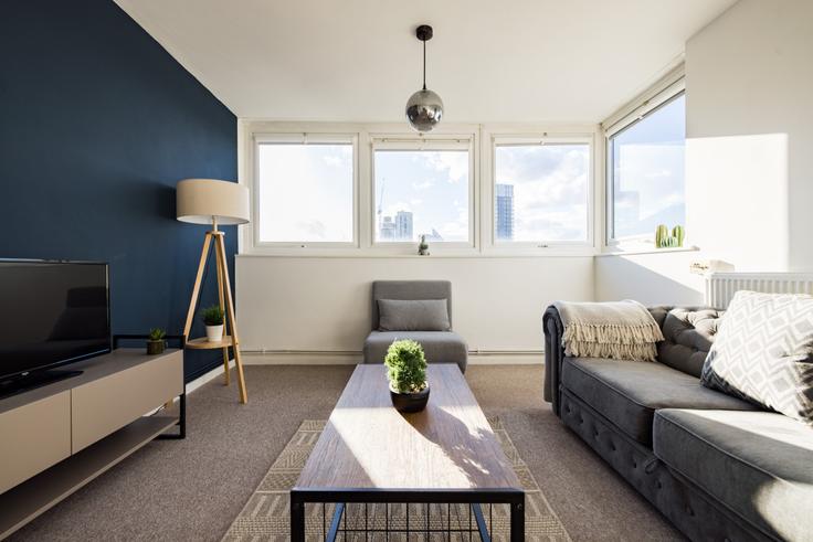 Salle de séjour élégante avec mobilier moderne dans un appartement à Building Haberdasher Street - the-flex - 1254279 - LON à London Borough of Hackney, London Salle de séjour élégante avec mobilier moderne dans un appartement à Building Haberdasher Street - the-flex - 1254279 - LON à London Borough of Hackney, London