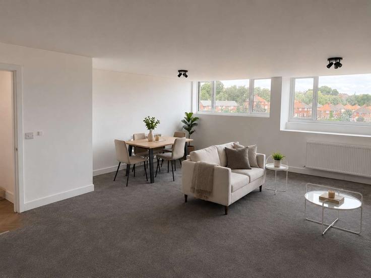 Salle de séjour élégante avec mobilier moderne dans un appartement à Building Victoria Street - the-ivory-suite-co-limited - 1596563 à Rotherham District, Mexborough