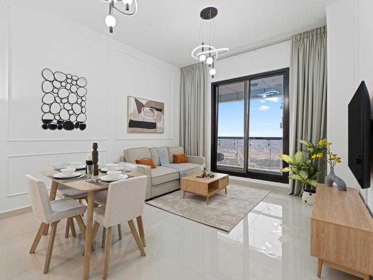 Elegantly designed living room with modern furnishings in an apartment at Building Al Seba Street - the-prive-hospitality-vacation-homes - 1258202 - DXB in Dubai Marina, Dubai Elegantly designed living room with modern furnishings in an apartment at Building Al Seba Street - the-prive-hospitality-vacation-homes - 1258202 - DXB in Dubai Marina, Dubai