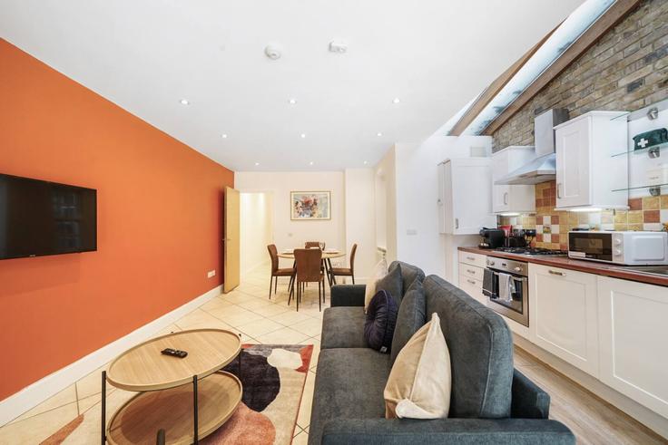 Elegantly designed living room with modern furnishings in an apartment at Building Bridport Place - the-stress-free-group - 1337198 in London Borough of Hackney, London