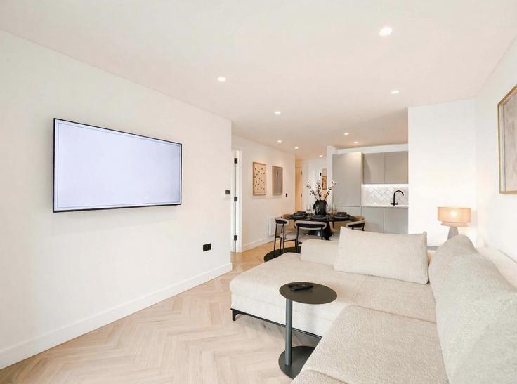 Elegant gestaltetes Wohnzimmer mit moderner Einrichtung in einer Wohnung im Building Lomax Street - theheim - 1647232 in Manchester, Manchester