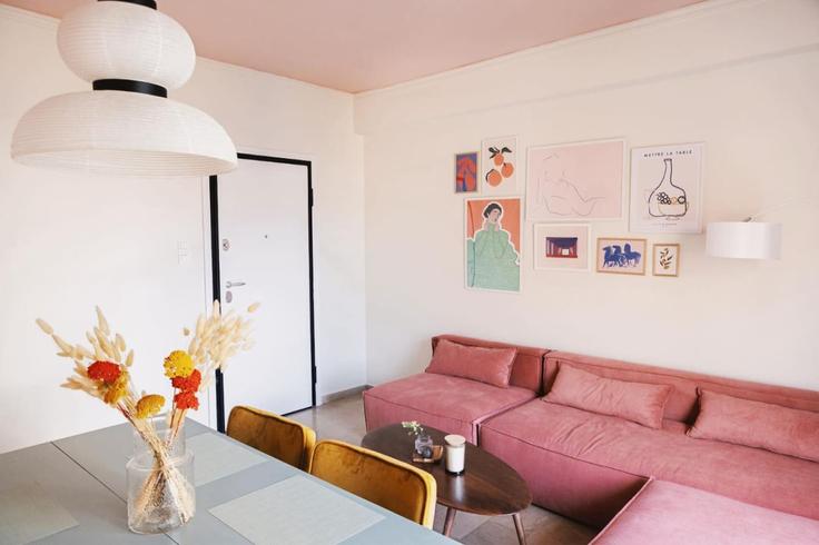 Elegantly designed living room with modern furnishings in an apartment at Building Thermopilon - thehomis - 1358892 in Central Athens, Athens