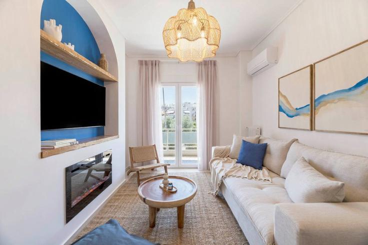 Elegantly designed living room with modern furnishings in an apartment at Building Kallirrois - thehomis - 1358928 in Central Athens, Athens