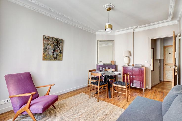 Elegantly designed living room with modern furnishings in an apartment at Building Rue Paul Féval - thekonciergerie - 1512847 in 18th arrondissement, Paris