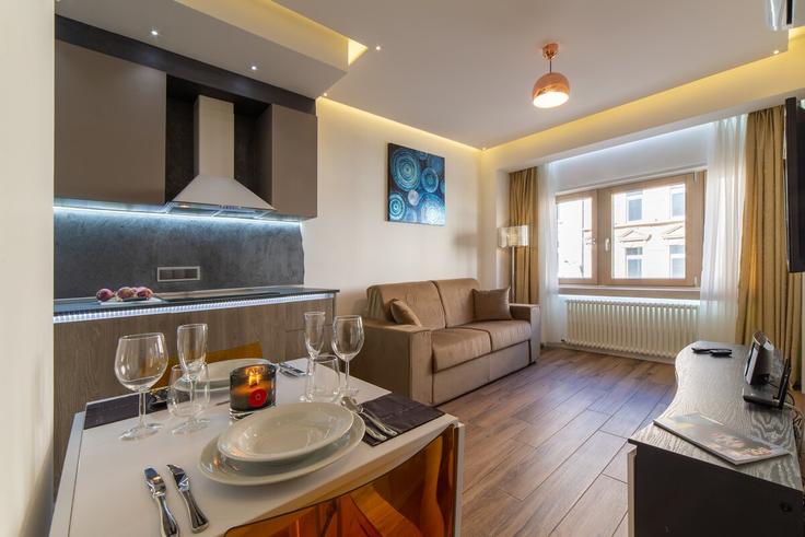 Luxembourg LuxembourgのBuilding Avenue de la Liberté - thequeenluxuryapartments - 1045267のアパートメントにある、モダンな家具を備えたエレガントなデザインのリビングルーム