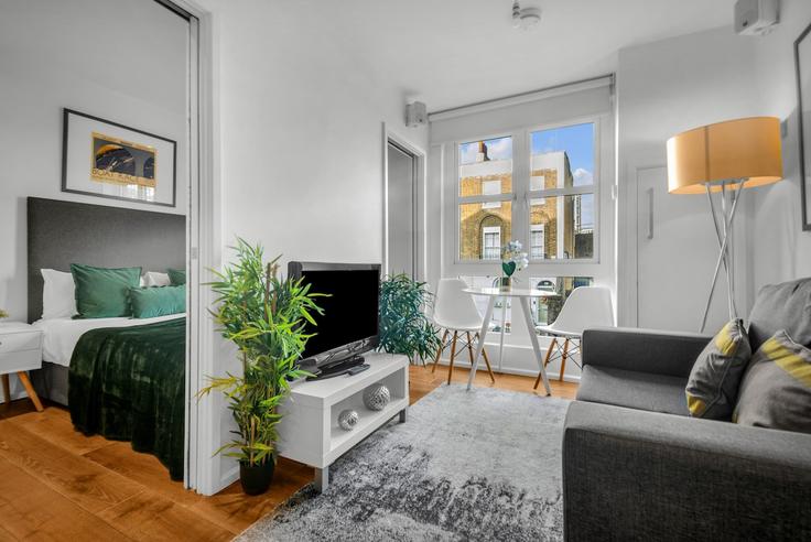 London London Borough of CamdenのBuilding Randolph Street - thesquare-serviced-apartments - 1634811のアパートメントにある、モダンな家具を備えたエレガントなデザインのリビングルーム