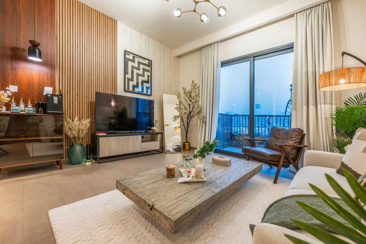 Salle de séjour élégante avec mobilier moderne dans un appartement à Building Tariaq Bedon Esm - udh - 1386740 à Dubai Hills Estate, Dubai Salle de séjour élégante avec mobilier moderne dans un appartement à Building Tariaq Bedon Esm - udh - 1386740 à Dubai Hills Estate, Dubai