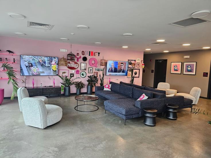 Philadelphia PhiladelphiaのBuilding North Perth Street - urban-home-stays - 1289479 - USAのアパートメントにある、モダンな家具を備えたエレガントなデザインのリビングルーム