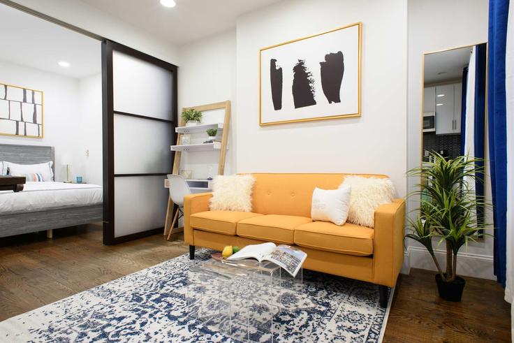 Elegante sala de estar con mobiliario moderno en un apartamento en Building Clinton Street - urbanfurnished-guesty - 1021897 - NYC en Manhattan, New York Elegante sala de estar con mobiliario moderno en un apartamento en Building Clinton Street - urbanfurnished-guesty - 1021897 - NYC en Manhattan, New York
