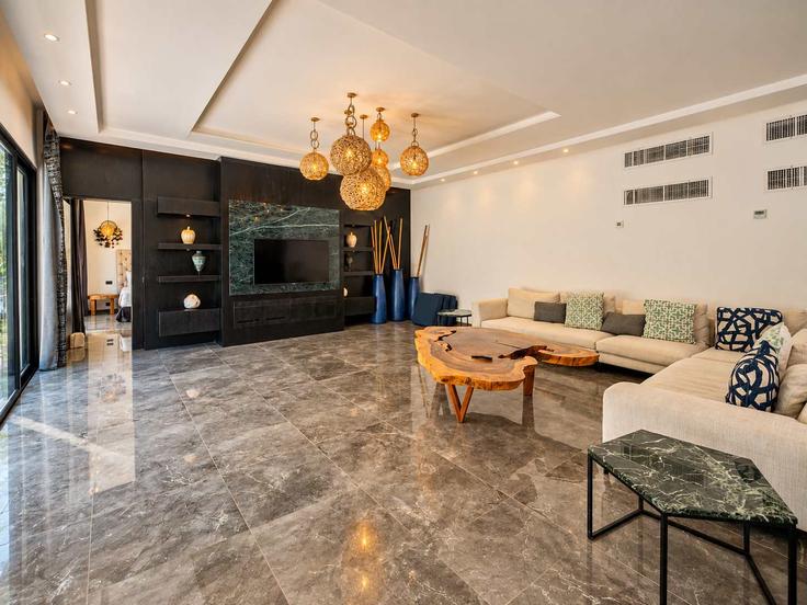 Building Aldea Zamá - vacaanda - 1508506 adresindeki bir dairede modern mobilyalarla zarif bir şekilde tasarlanmış oturma odası Tulum, Tulum